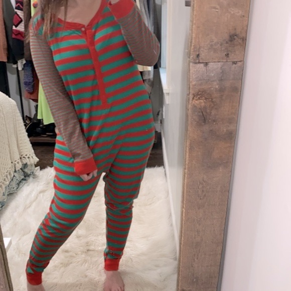 Target extra large onesie pajamas green & red striped snap button - Picture 2 of 8